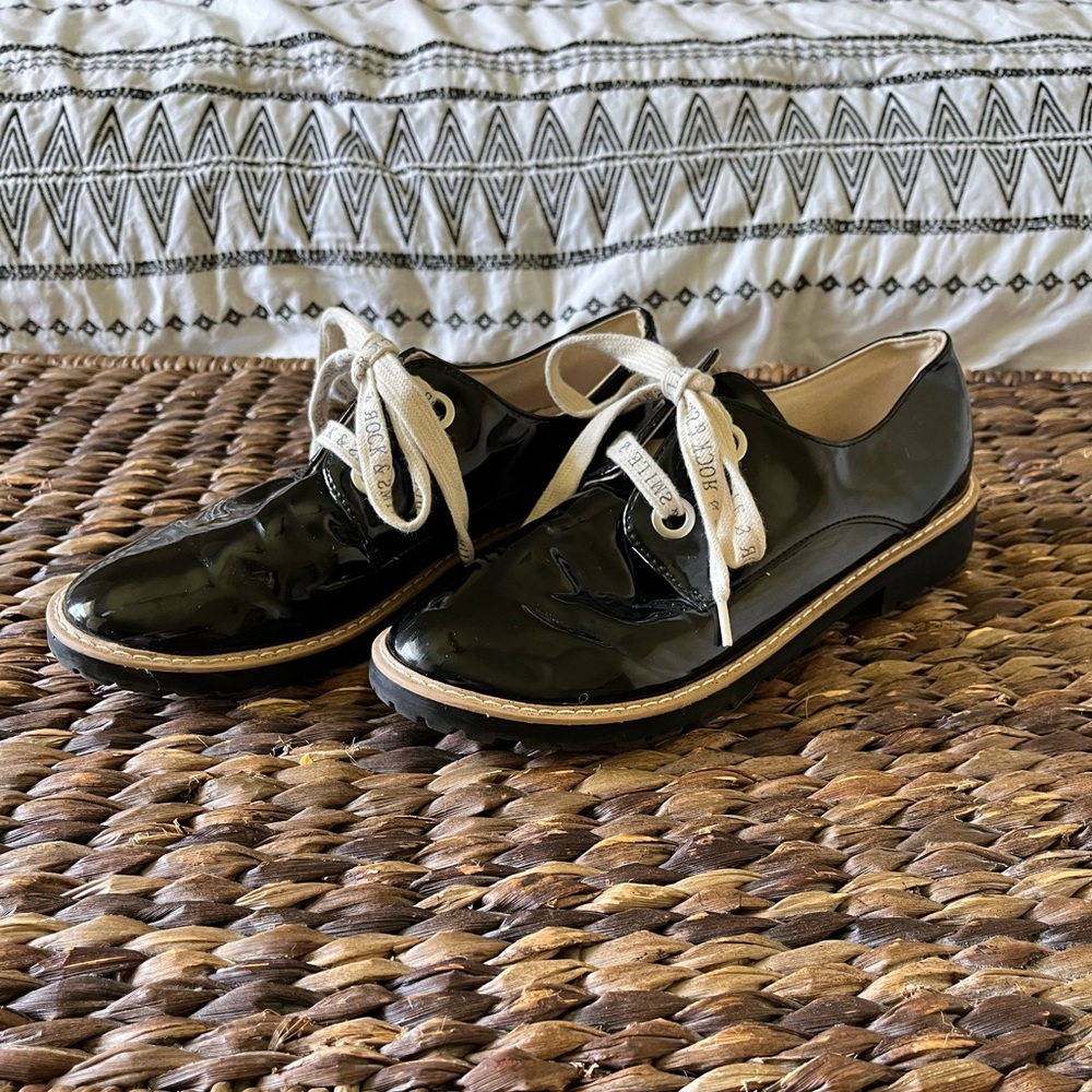Zara Kids Shiny Black Patent Leather Oxford Shoes EU Size 38 (US Size 6/6.5)
